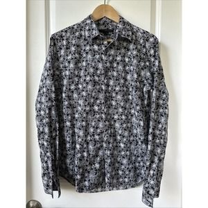John Varvatos Shirt Mens Size Small Black White USA Floral All Over Print Preppy